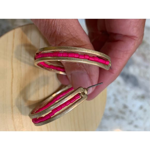 Hot Pink Hoop Earrings - Picture 1 of 5